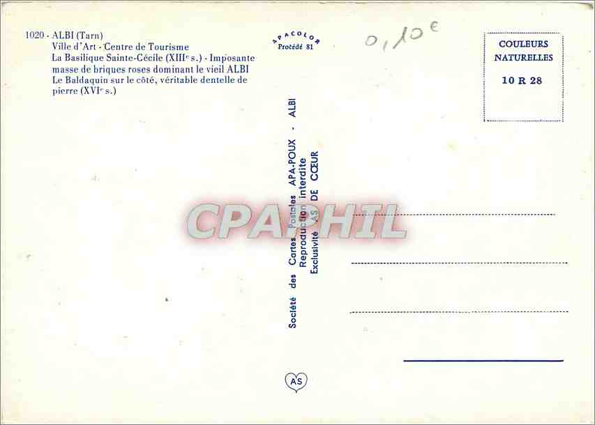 Albi — Basilique Sainte-Cécile et le Baldaquin — Société des Cartes Postales APA-POUX — Verso