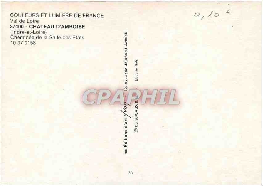 CPM Chateau d'Amboise (Indre et Loire) Cheminee de la Salle des Etats — Rückseite