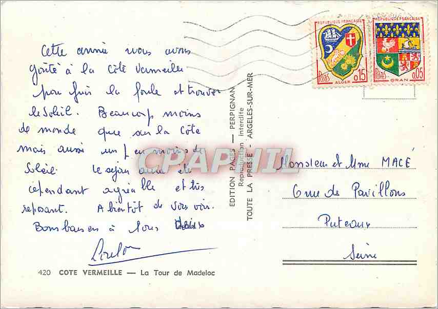 CPM Cote Vermeille La Tour de Madeloc — Verso