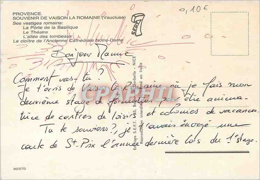 CPM Provence Souvenir de Vaison la Romane (Vaucluse) Ses Vestiges romains la Porte de la Basilique — Verso