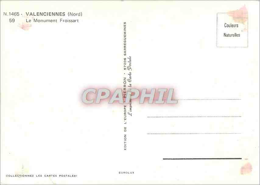 CPM Valenciennes (Nord) Le Monument Froissart — Back