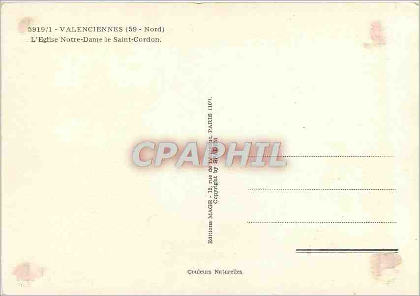 CPM Valenciennes (Nord) L'Eglise N D Le Saint Cordon — Back