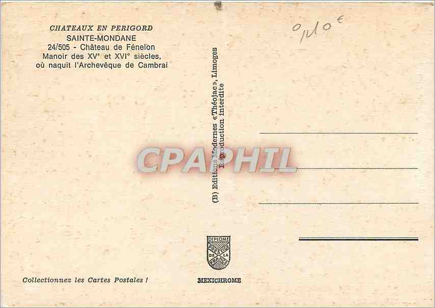 Château de Fénélon — Sainte-Mondane — Éditions Théolac — Verso