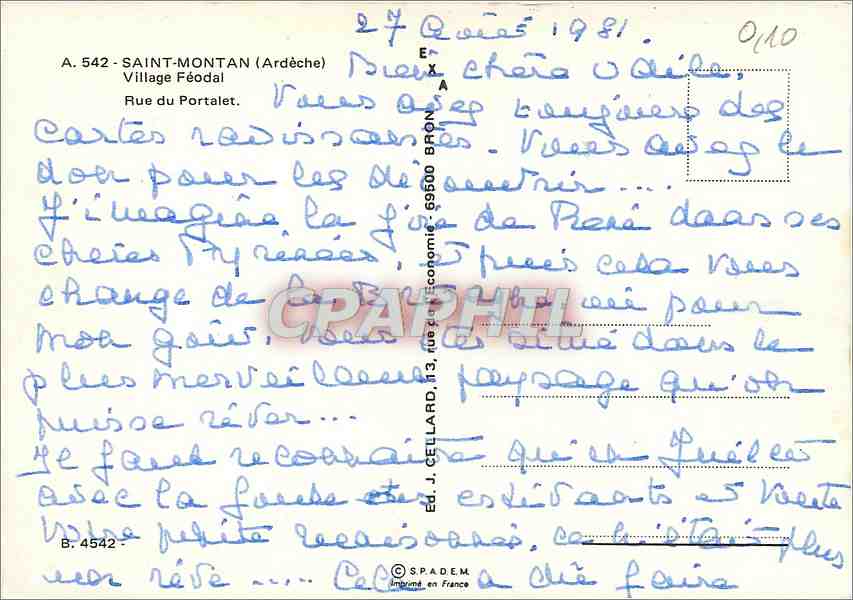Saint-Montan — Village Féodal — Éd. J. Cellard, n° 542 — Back