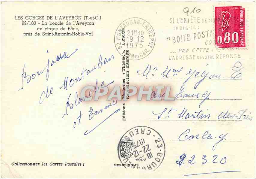 CPM Les Gorges de l'Aveyron (T et G) La Voucle de l'Aveyron au cirque de Bane pres de Saint Antonin  — Rückseite