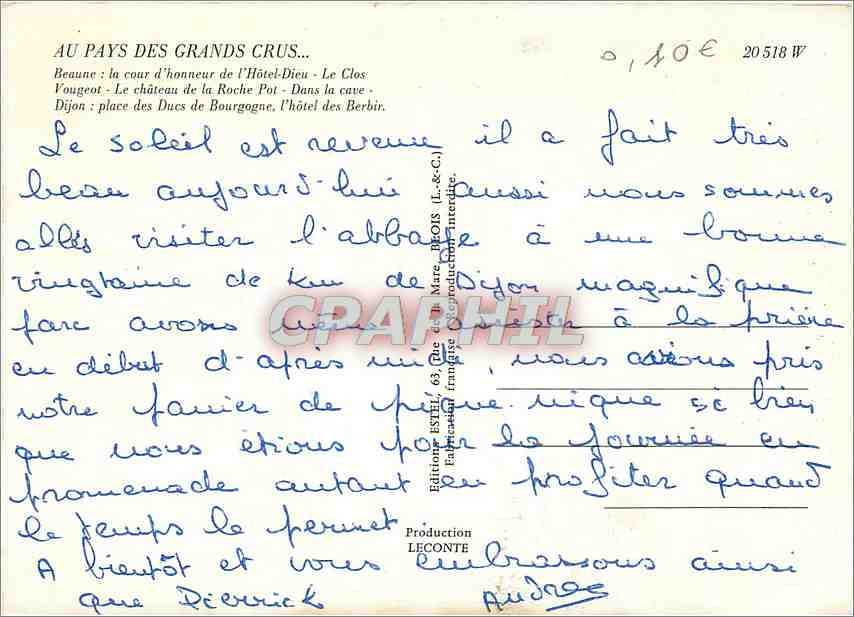 CPM Au Pays des Grand Crus Beaume la cour d'honneur de l'Hotel Dieu Le Clos — Rückseite