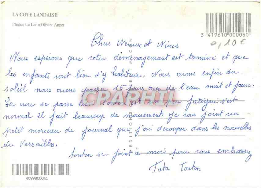 CPM La Cote Landaise Le Lann Olivier Anger — Rückseite