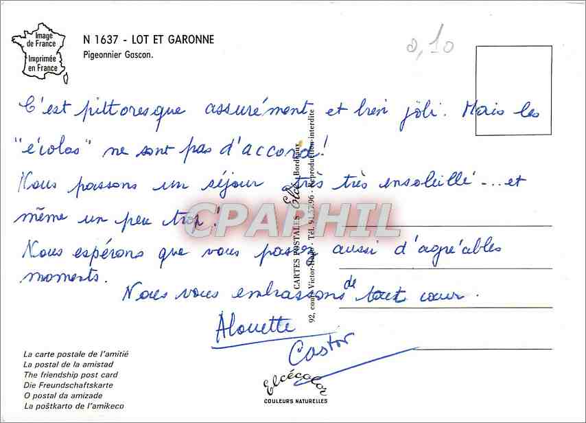 CPM Lot et Garonne Pigeonnier Gascon — Back