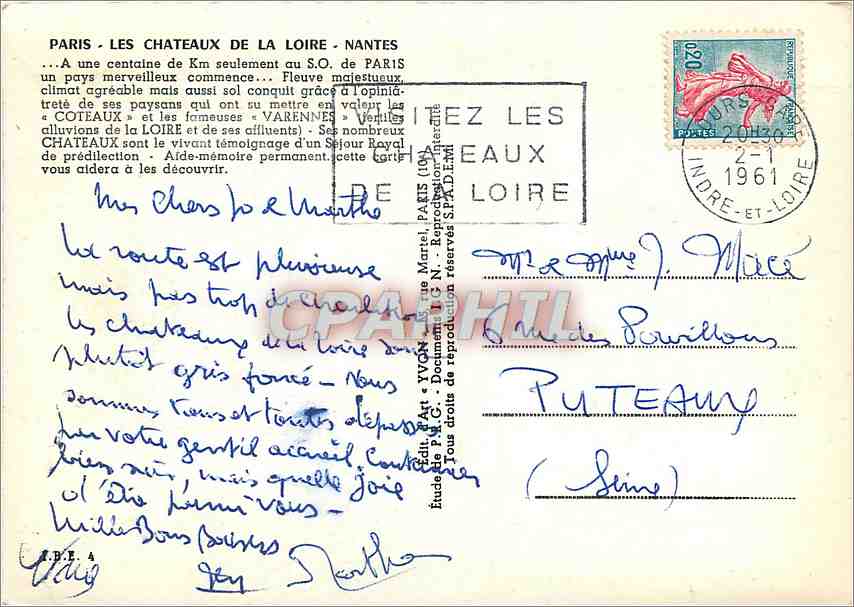 CPM Paris les Chateaux de la Loire Nantes — Rückseite