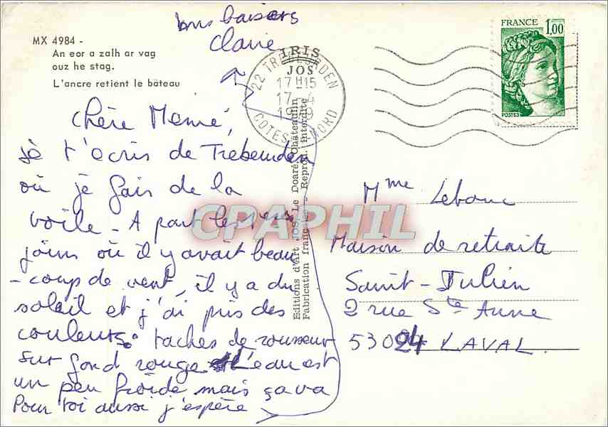 CPM En Eor a Zalh ar vag ouz he stag l'ancre retient le bateau — Rückseite