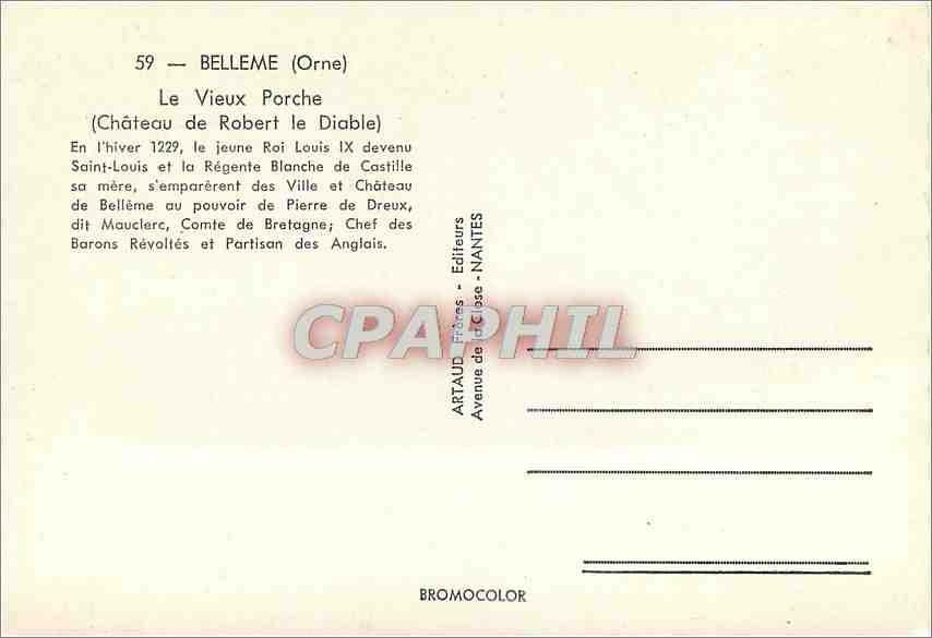 CPM Belleme (Orne) Le Vieux Porche (Chateau de Robert le Diable) — Rückseite