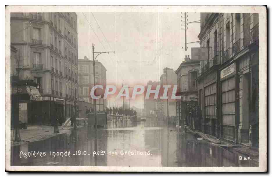 Asnieres CPA 1910 Innondations Avenue des Gresillons
