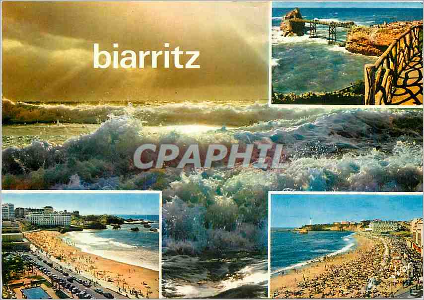 CPM Biarritz (Pyr Atl) La Cote Basque Le Rocher de la Vierge La Grande Plage et le Casino Bellevue