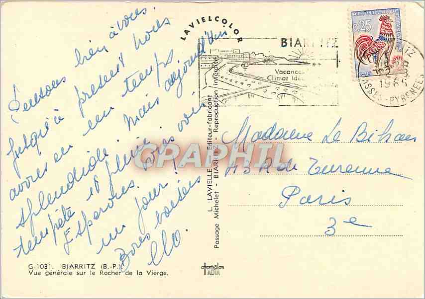 CPM Biarritz (Pyr Atl) Vue generale sur le Rocher de la Vierge — Verso