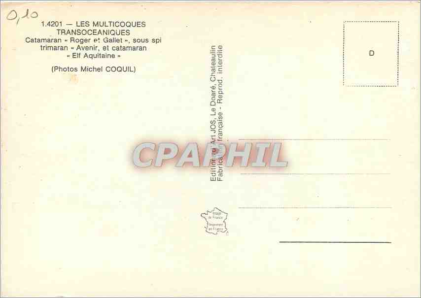 CPM Les Multicoques Transoceanques Catamaran Roger et Gallet — Verso