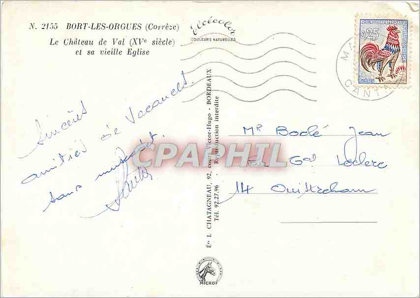 CPM Bort les Orgues (Correze) Le chateau de Val (XVe s) et sa vieille Eglise — Rückseite