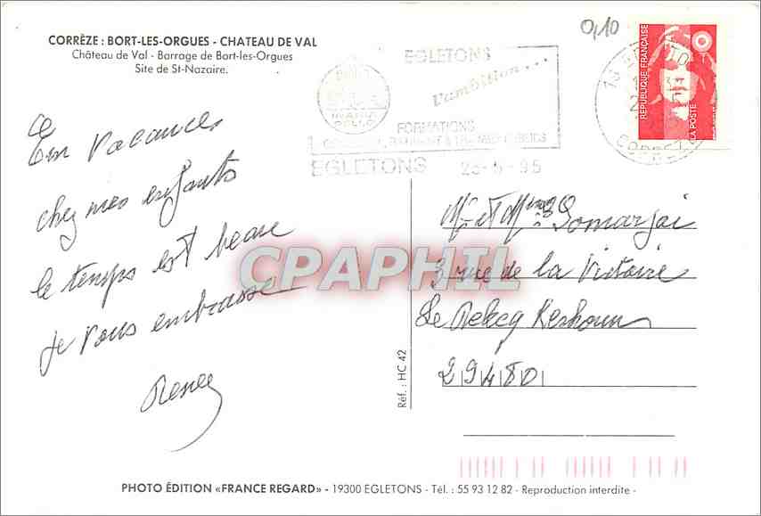 CPM Correze Bort les Orgues Chateau de Val Barrage de Bort les Orgies Site de St Nazaire — Verso