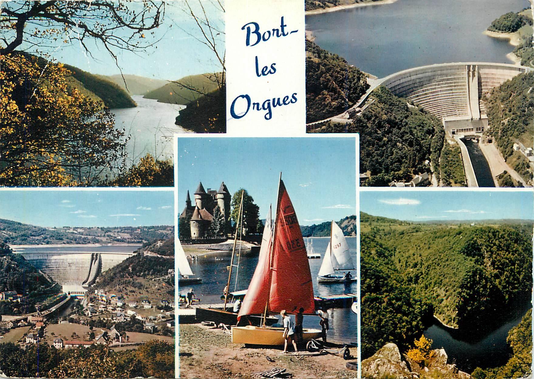 CPM Bort les Orgues (Correze) Les Gorges de la Doedogne le barrage le chateau de val site de St Naza