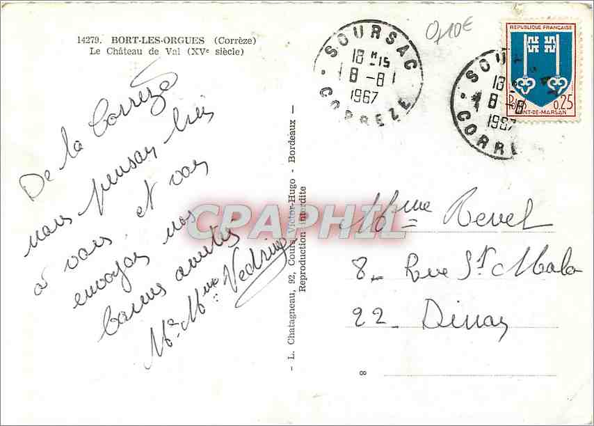 CPM Bort les Orgues (Correze) Le Chateau de Val (XVe s) — Verso