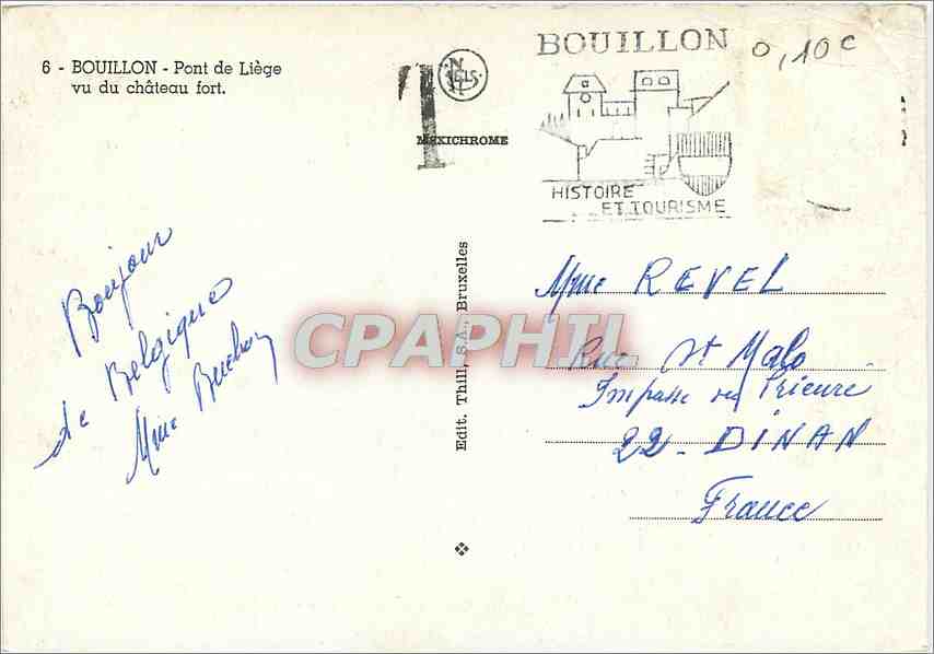 CPM Bouillon Pont de Liege vu du chateau Fort — Verso