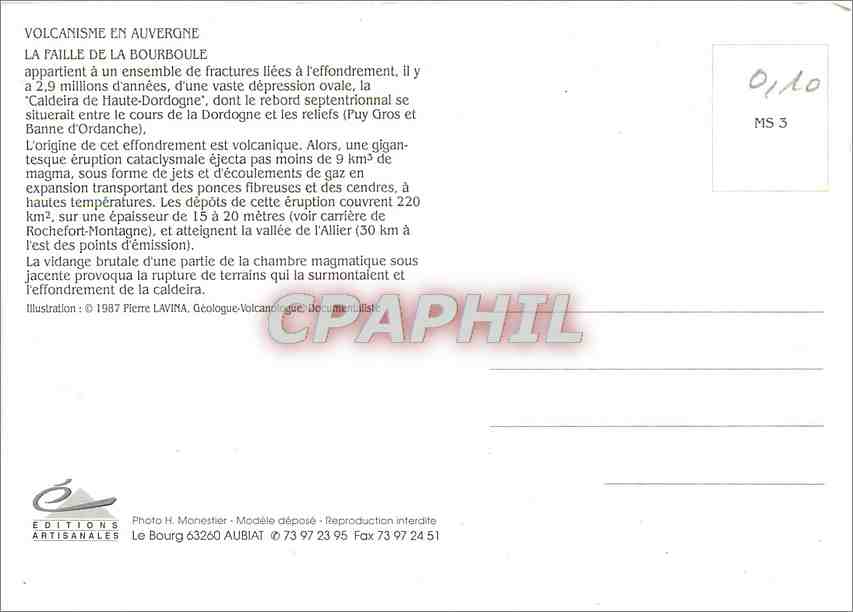 CPM Volcanisme en Auvergne La Faille de la Bourboule — Rückseite