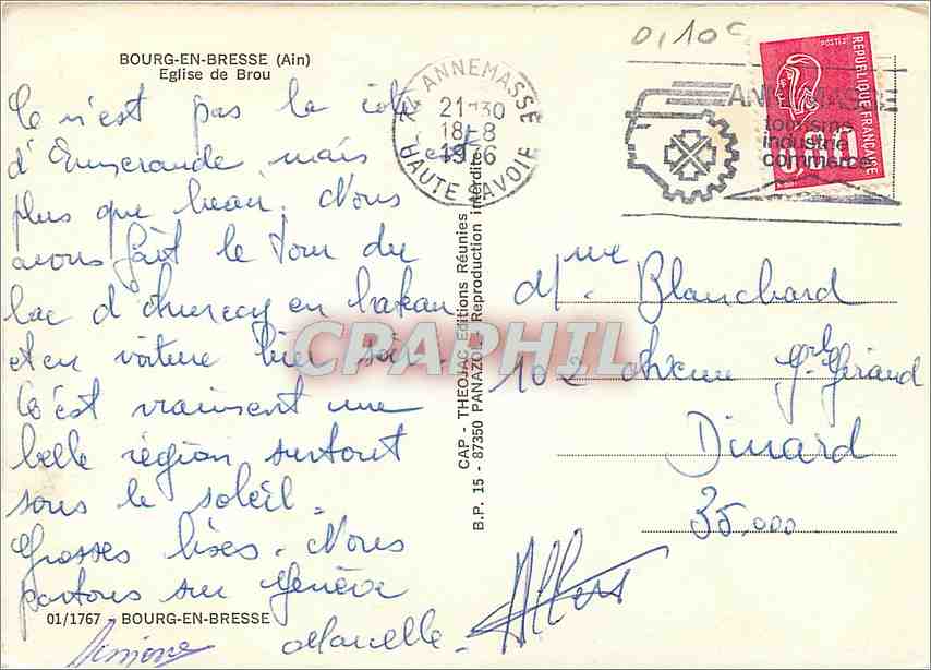 CPM Bourg en Bresse (Ain) Eglsie de Brou — Rückseite