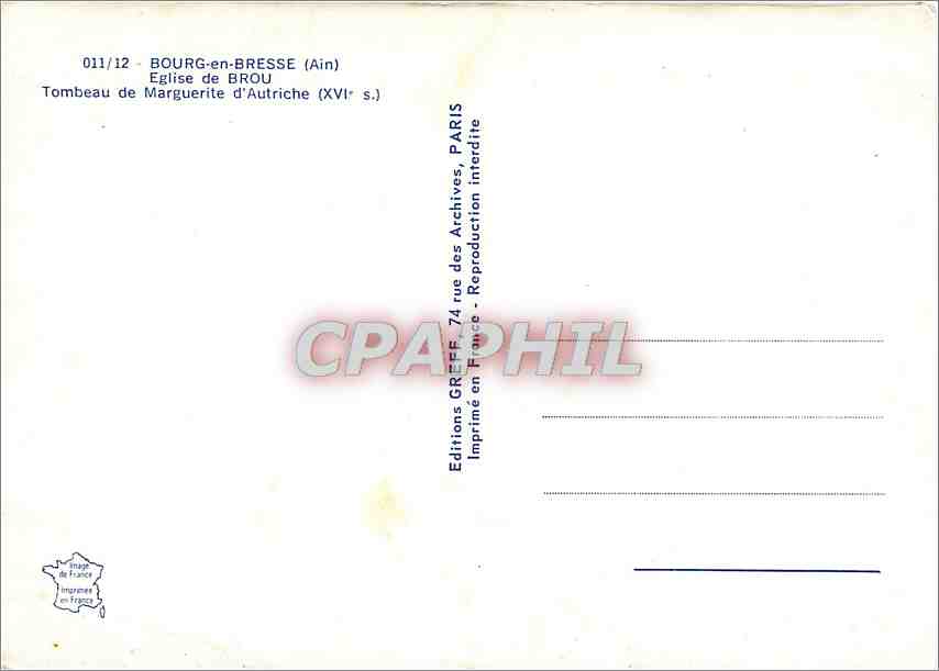 CPM Bourg en Bresse (Ain) Eglise de Brou Tombeau de Marguerite d'Autriche (XVIe s) — Rückseite