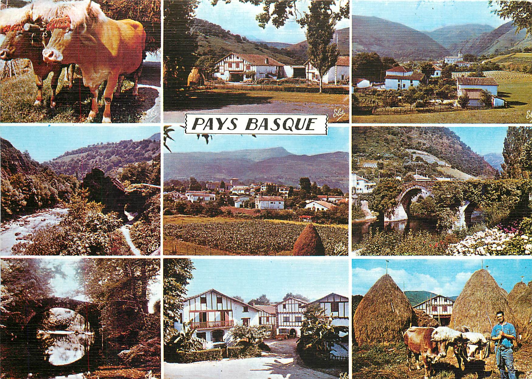 CPM Pays Basque de gauche a droite attelage basque le pas de Roland vieux Pont Romain