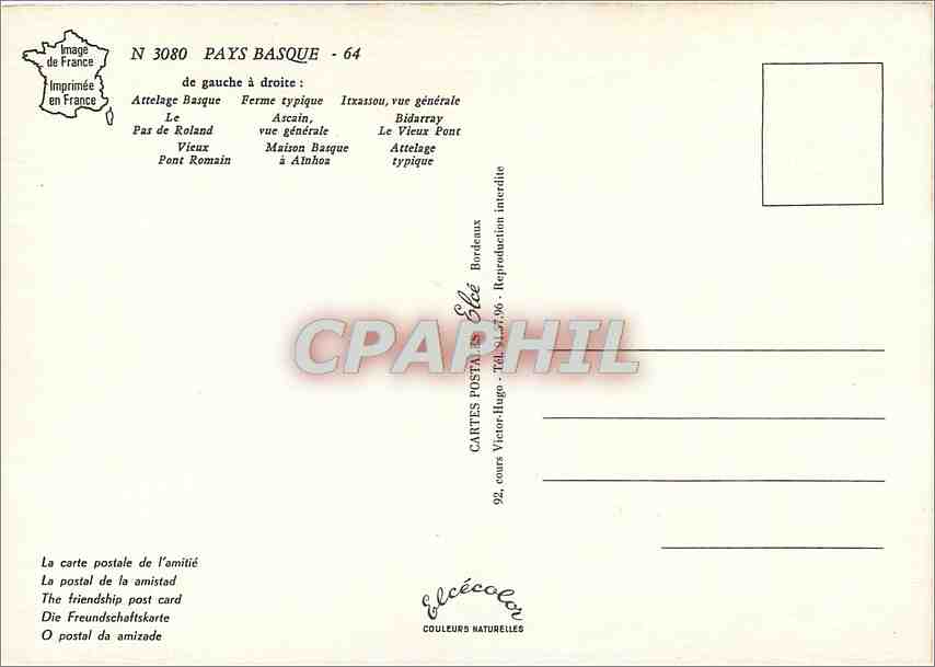 CPM Pays Basque de gauche a droite attelage basque le pas de Roland vieux Pont Romain — Verso