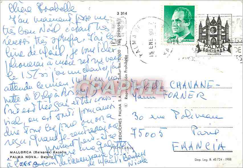 CPM Mallorca (Baleares Espana) Palma Nova Detaille — Rückseite