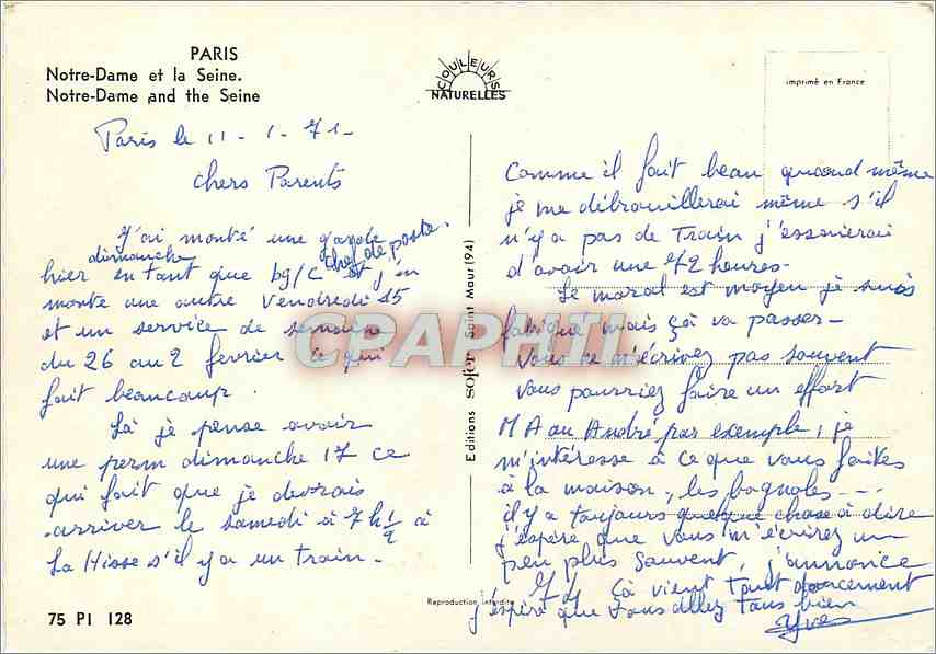 CPM Paris Notre Dame et la Seine Bateau Peniche — Rückseite
