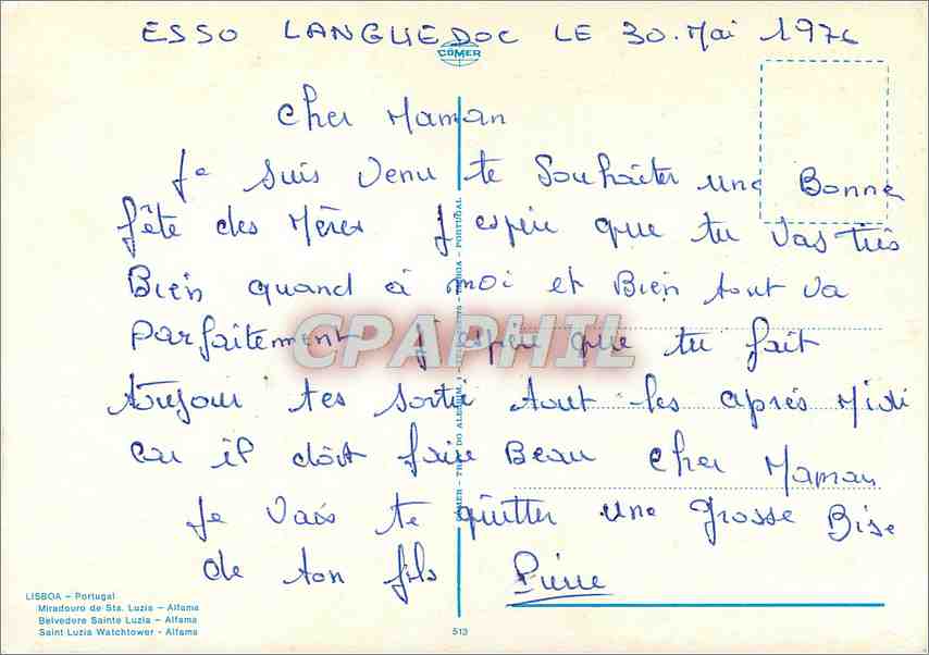 CPM Lisboa Portugal Belvedre Sainte Luzia Alfala — Rückseite