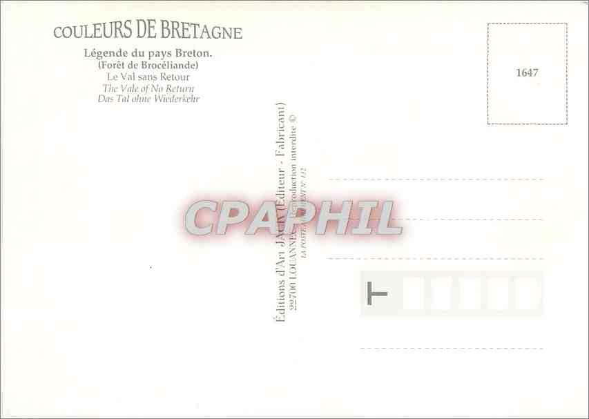 CPM Couleurs de Bretagne legende du pays Breton (Foret de Broceliande) Le val sans Retour — Back