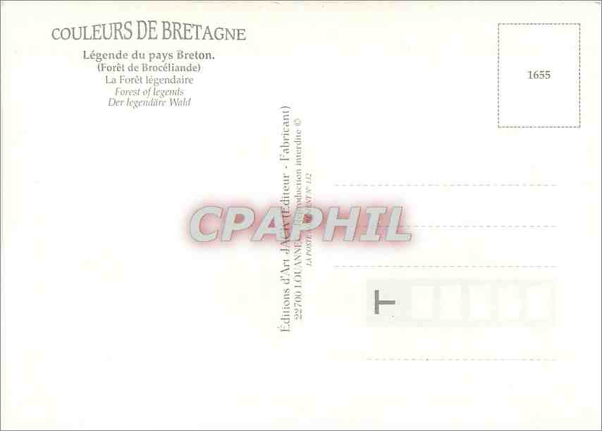 CPM Couleurs de Bretagne legende du pays Breton (Foret de Broceliande) La Foret Legendaire — Rückseite