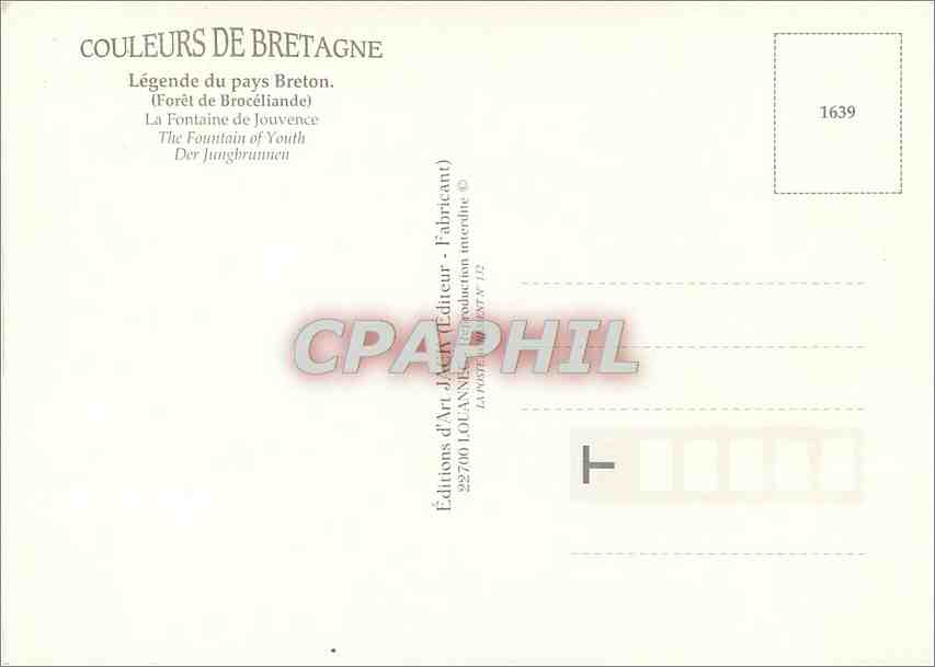 CPM Couleurs de Bretagne legende du pays Breton (Foret de Broceliande) La Fontaine de Jouvence — Rückseite