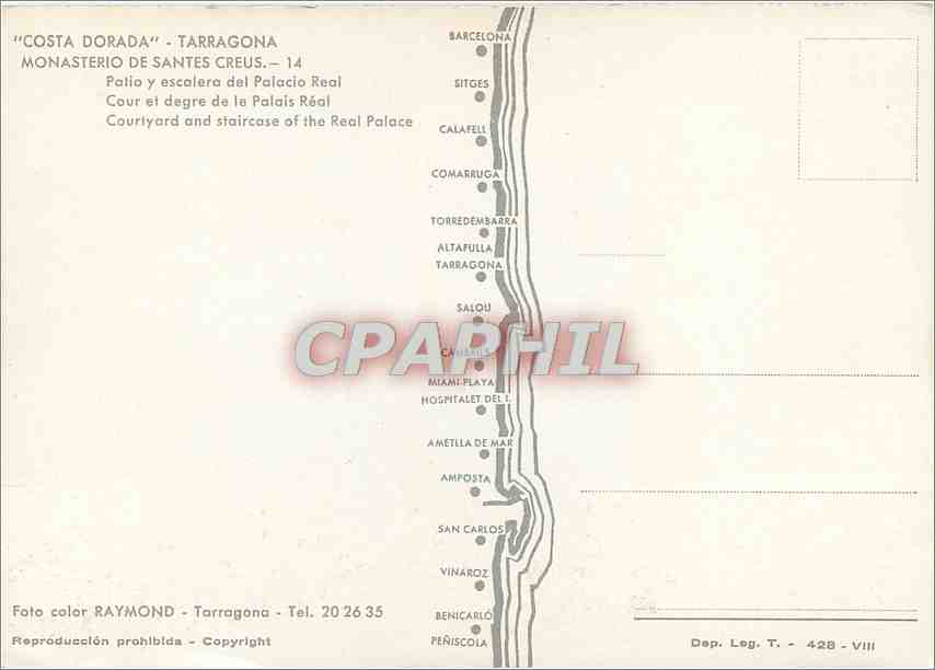 CPM Costa Dorada Tarragona Monasterio de Santes Creus Cour et degre de la Palais Real — Rückseite