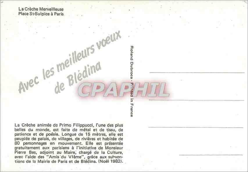 CPM La Creche Merveilleuse Place St Sulpice a Paris — Rückseite