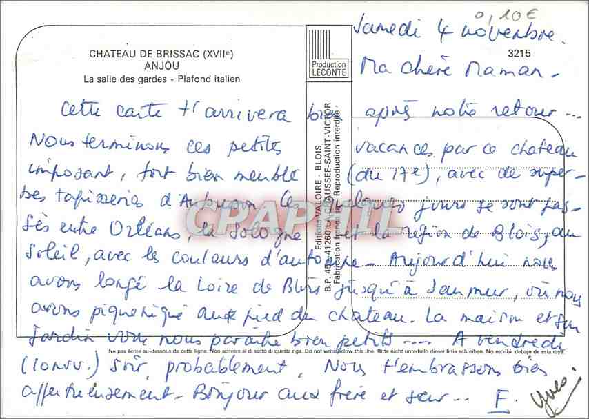 CPM Chateau de Brissac (XVIIe) Anjou La Salle des Grandes Plafond italien — Rückseite