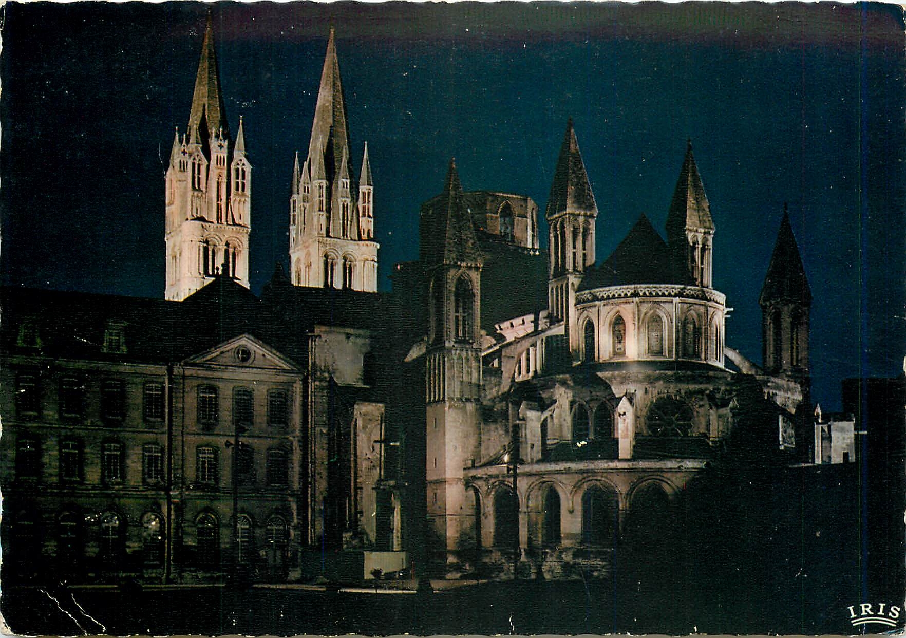 CPM Caen L'Abbaye aux Hommes Eglise St Etienne illuminee XIIe s