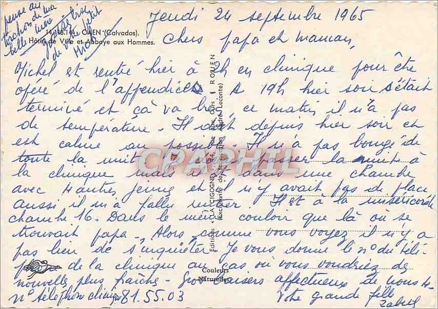 CPM Caen (Calvados) Hotel de ville et l'Abbaye aux Hommes — Verso