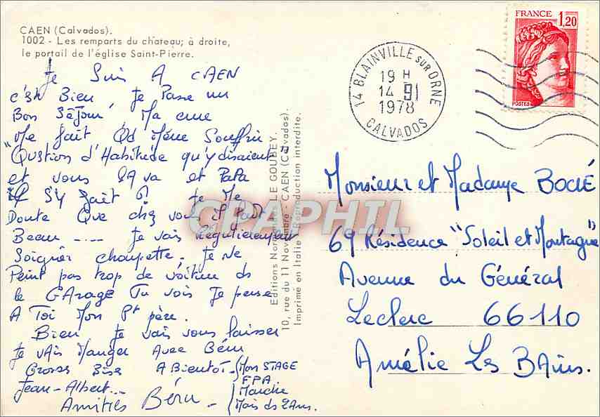 CPM Caen (Calvados) Les Remparts du chateau a droite le portail de l'eglise Saint Pierre — Rückseite