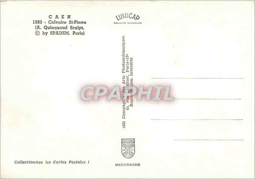 CPM Caen (Calvados) Calvaire St Pierre Quinquand Sculpt — Verso