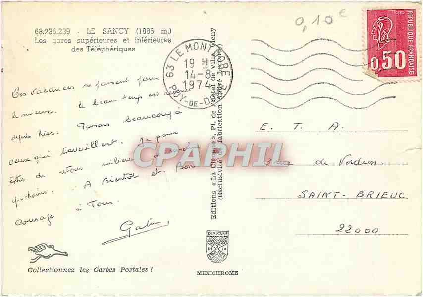 CPM Le Sancy (1886 m) les gares superieures et inferieures des Telepheriques — Rückseite
