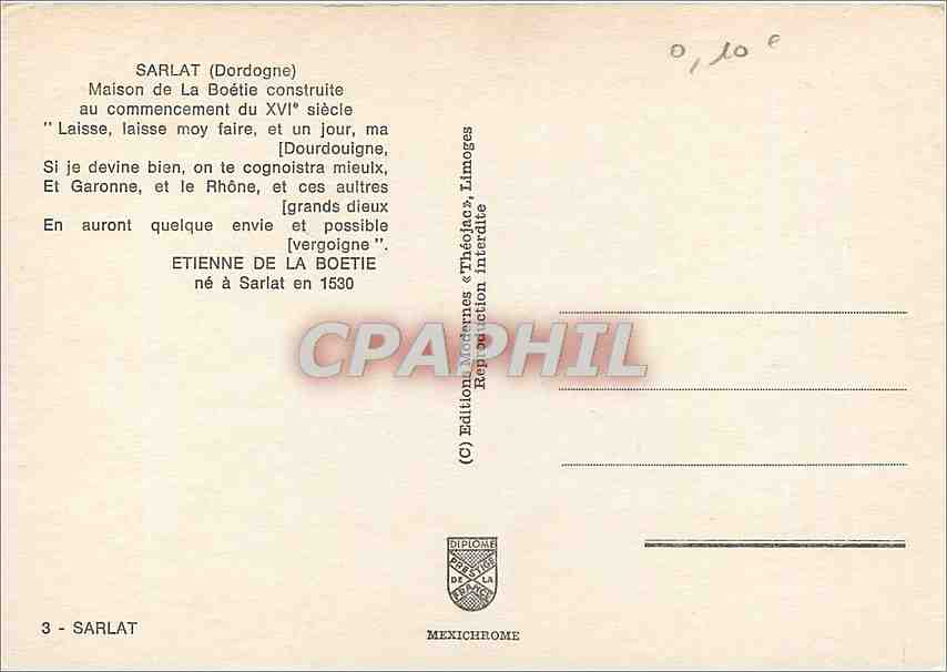 CPM Sarlat (Dordogne) Maison de la Boetie Contruit au commencement du XVIes — Verso