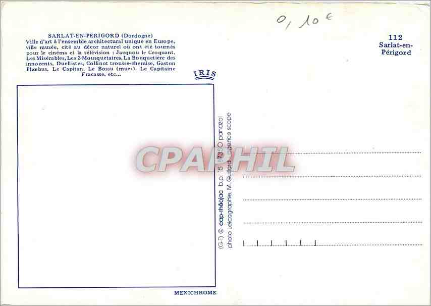 Sarlat-en-Périgord — ville d'art et de cinéma — éditeur IRIS, n° 112 — Verso