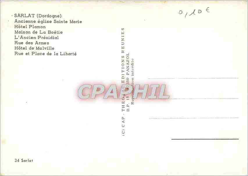 Sarlat — Mittelalterliche Stadt, ehemalige Hauptstadt des Schwarzen Périgord — Verlag CAP - Théâtres Éditions Réunies — Rückseite
