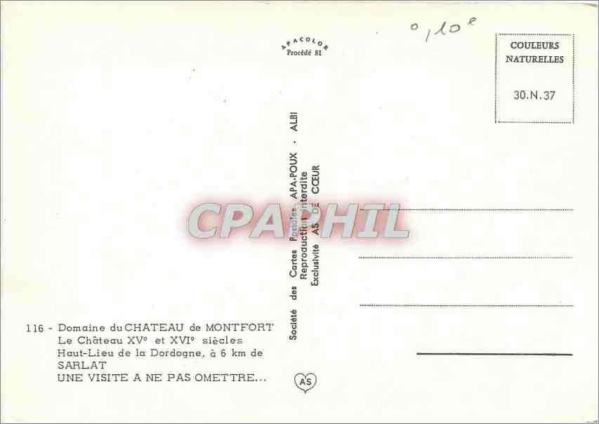 Château de Montfort — Domaine du XVᵉ et XVIᵉ siècle — Société des Cartes Postales AFA-POUX - ALBI — Verso