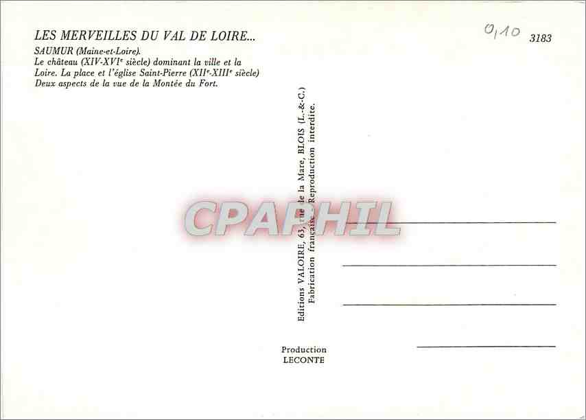 CPM Les Merveilles du Val de Loire Saumur (Maine et Loire) Le chateau (XIV XVIe s) — Rückseite