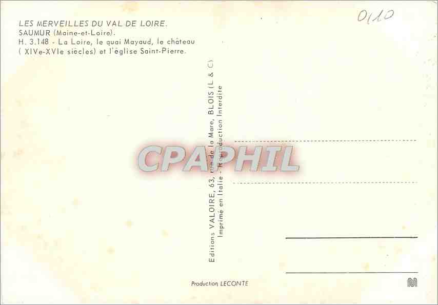 CPM Saumur (Maine et Loire) La Loire le quai Mayaud le Chateau (XIVe XVIe s) et l'eglise Saint Pierr — Rückseite