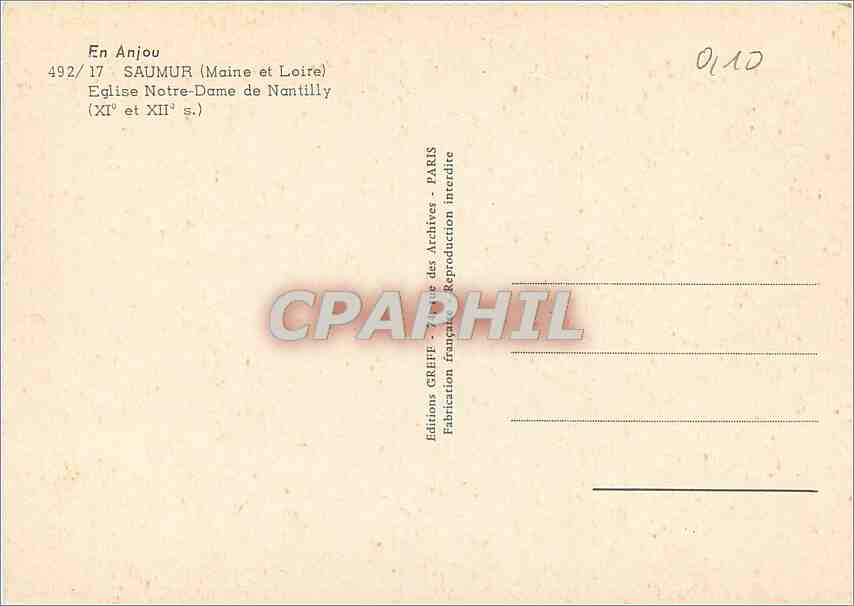 CPM en Anjou Saumur (Maine et Loire) Eglise N D de Nantilly (XIe et XIIe s) — Rückseite